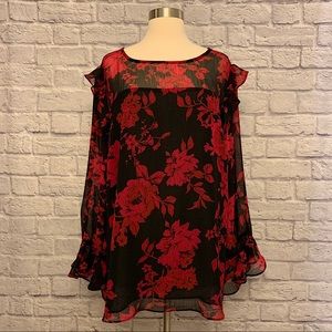 NWT Roz & Ali Floral Print Long Sleeve Blouse
